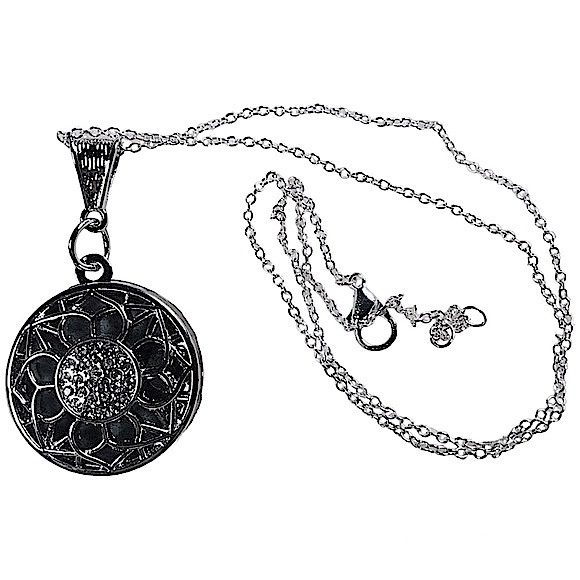 Sunflower essential oil “locket” diffuser necklace & rhinestones on silver chain - Picture 4 of 15